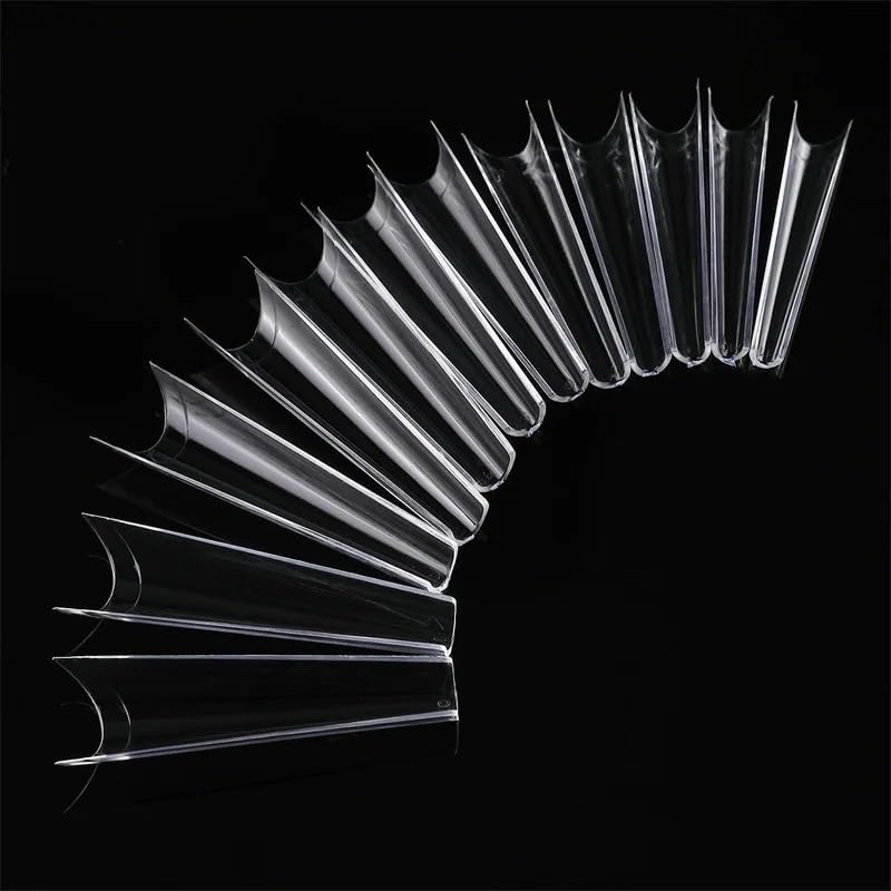 Styfy Tips | Soft Gel C Cut Tips | Clear Acrylic Tips Artificial False Tips with Box Fake Tips Extension for Salons DIY Art (Medium Coffin C Cut T