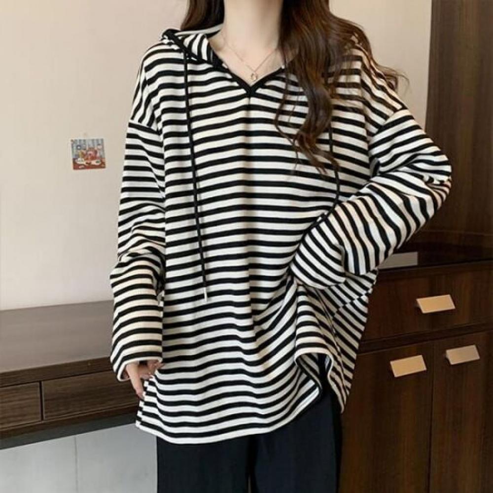 Navava Women Loose FiT STripe Long Sleeve Hoodie T shirT nT2206