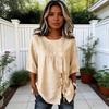 Damen Oberteile Rundhals Kurze Ärmel Knöpfe Dekoration Pullover Oberteile Einfarbige Lockere Passform Seitliche Schnürung Freizeit T-Shirt