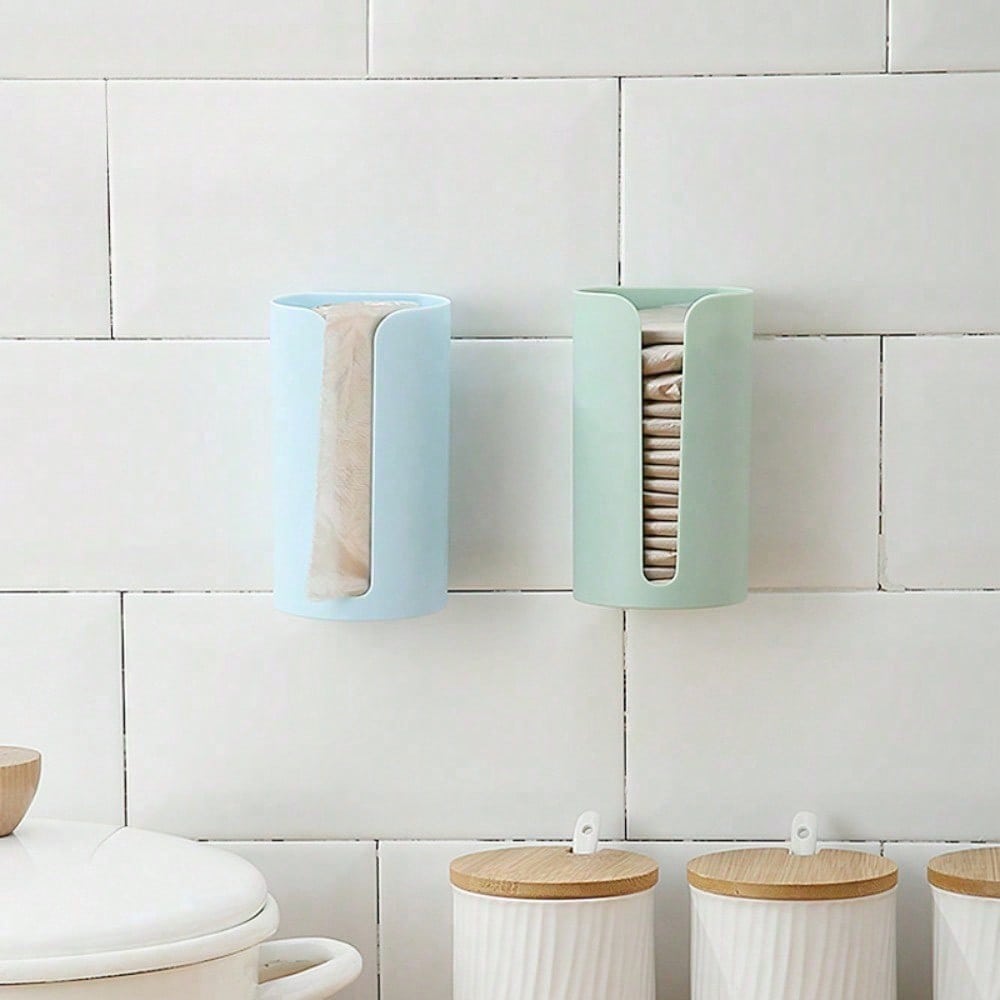 1pc Wall-Mounted Garbage Bag Holder, Nail-Free ABS Plastic Trash Bag Storage Box, Pad Container For Home, Kitchen, Bathroom - Non-Food Contact