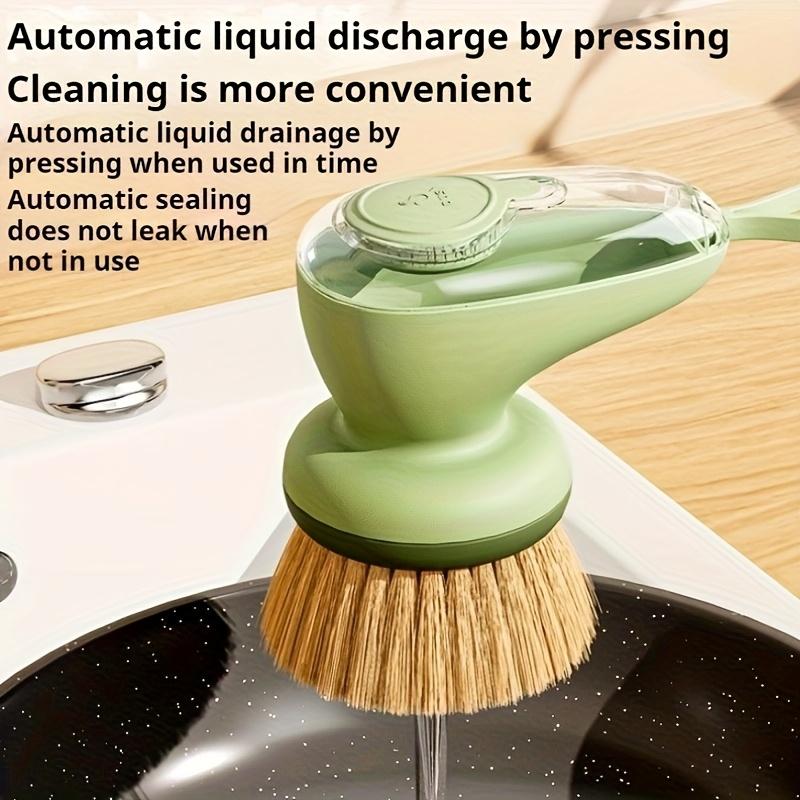 1 Stück Ergonomische Spülbürste mit nachfüllbarem Seifenspender, Naturborsten aus Sisalfasern, Ideal für Antihaftpfannen, Gusseisenpfannen