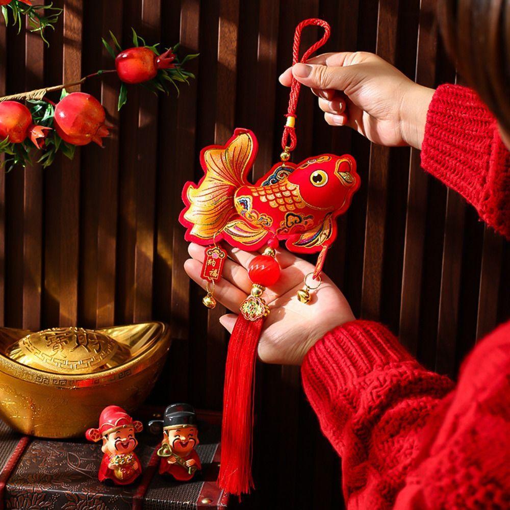 2025 Chinese New Year Lucky Fu Hanging Ornaments Mini Lantern Bells Red Tassel Pendant Spring Festival Decoration Gifts