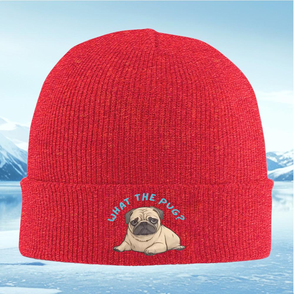 Sad pug asking the question Men Women Unisex Knitted Hat Beanie Pullover Cap Winter Thermal Warm Christmas Outdoor Cycling Hikin
