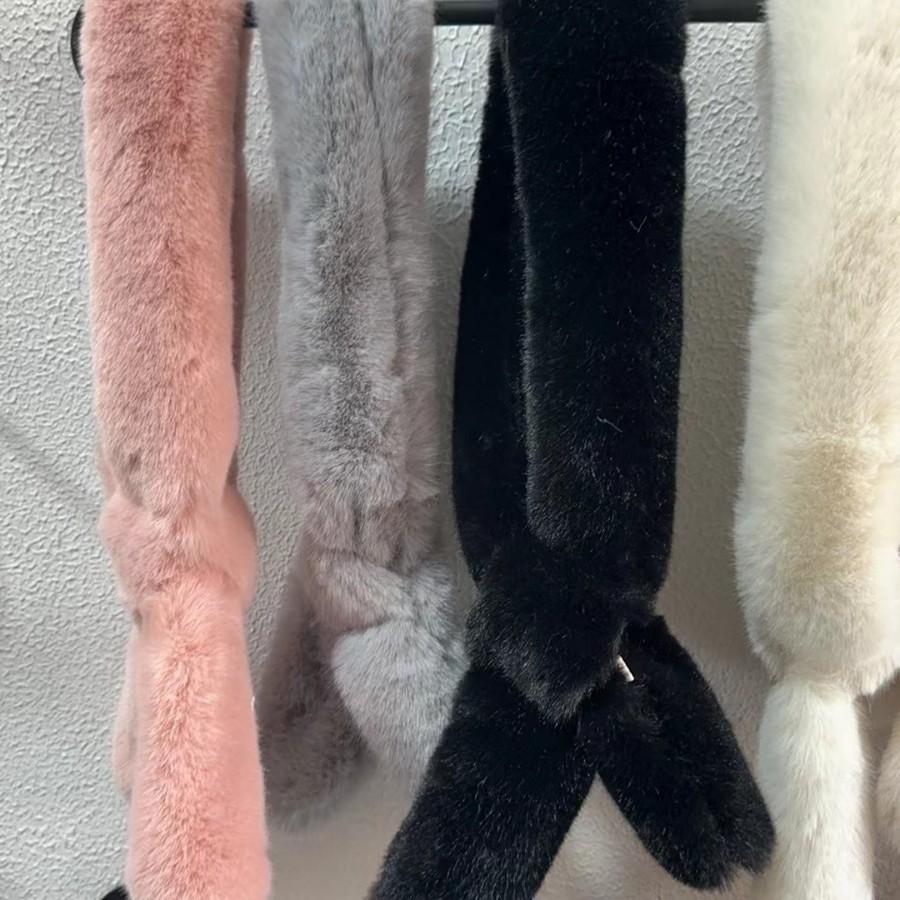New Imitation Rex Rabbit Fur Scarf Korean Version  Thin Strips  Versatile Fur Scarf Small Cross  Plush Long Narrow Collar Thickened for Women