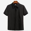 WTEMPO Women Satin Short Sleeve Shirt Elegant Lapel V Neck Blouse Smooth Office Commuter Solid Color Casual Work Top