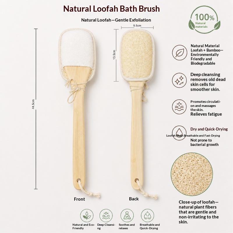 1 Pezzo Spazzola Corpo in Legno con Manico Lungo Doccia Esfoliante Spazzola per la Schiena Doppia Faccia Luffa Naturale Spazzola da Bagno Strumento per la Pulizia