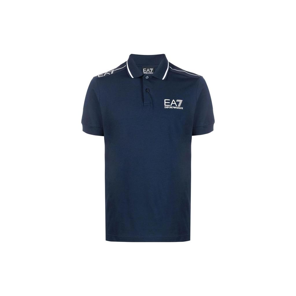 Emporio Armani EA7 Series Letter Logo Printed Pullover Short Sleeve Polo Shirt Men Polo Shirts Navy-Blue 3RPF20-PJ03Z-1554