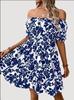 Women's Summer New European and American Short-sleeved One-word Shoulder Print Flower Dress