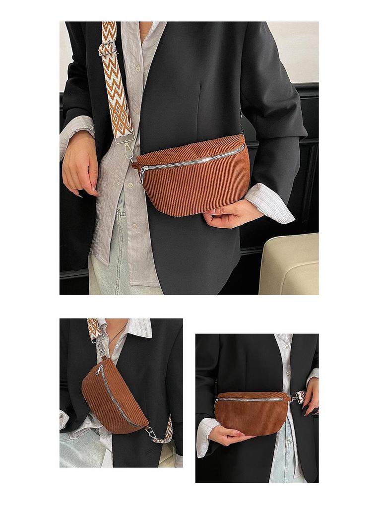 Women's 2025 Canvas Corduroy Waist Bag - Large Capacity, Trendy Street Style, Single Shoulder, Crossbody Bag.