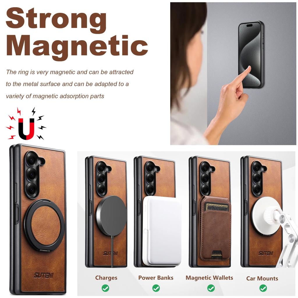 Higth Quality Business Sle Bla 360° Rotating Stand Phone Case for Samsung Galaxy Z Fold 7 6 5 Leather Magnetic Protect Cover