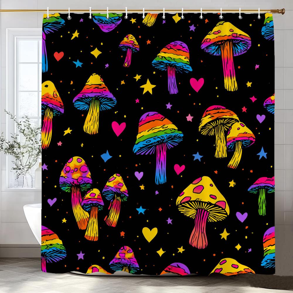 Modern Cartoon Fairy Tale Mushroom Pattern Shower Curtain,Polyester Fabric Washable Bathroom Curtains,Home Decoration With Hooks