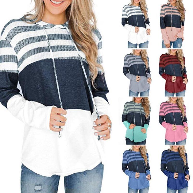 Loose Fit Color Block Long Sleeve Pullover Hoodie For Women