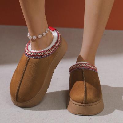 Schneestiefel mit dicker Sohle im Ethno-Stil für Damen, neue Wintermodelle, gefüttert und verdickt ohne Absatz, und Baumwollschuhe