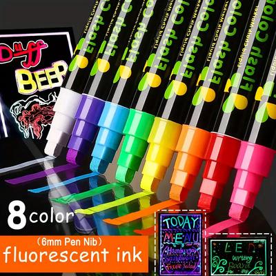 8 Pezzi Pennarelli a Gesso Fluorescenti, Cancellabili a Umido per Vetro, Lavagne Nere e Superfici Non Porose, Lavabili - Ideali per Studenti
