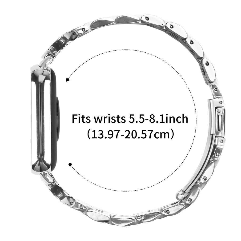 For Xiaomi Xiaomi Smart Band 9 Pro/8 Pro Watch Band Seven Bead Stainless Steel Strap with Rhinestone Ox Horn Style Connector