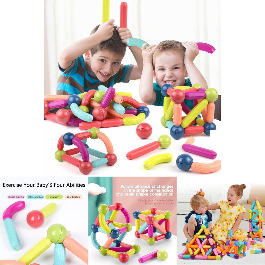 Magnetic Building Blocks Construction Toy Set For Kids 64pcs/12pcs Christmas Gift For Boys And Girls Abs Material Colorful Shapes Logical Thinking