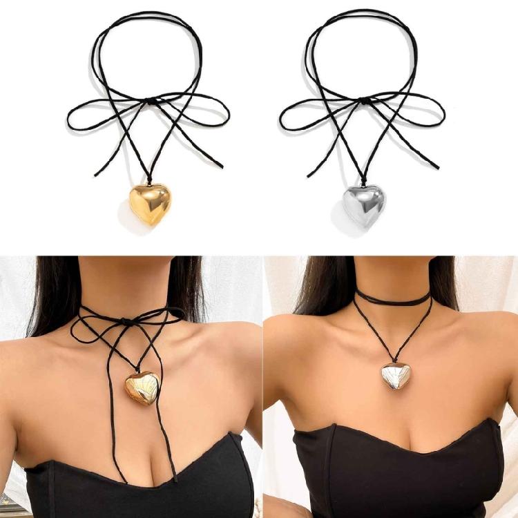 Necklace Big Love-Heart Charm Clavicle Chain Adjustable Wax Rope Chain Necklace