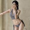 Pure retro hottie sexy bikini women's plaid neck straps split three-piece hot spring vacation swimsuit