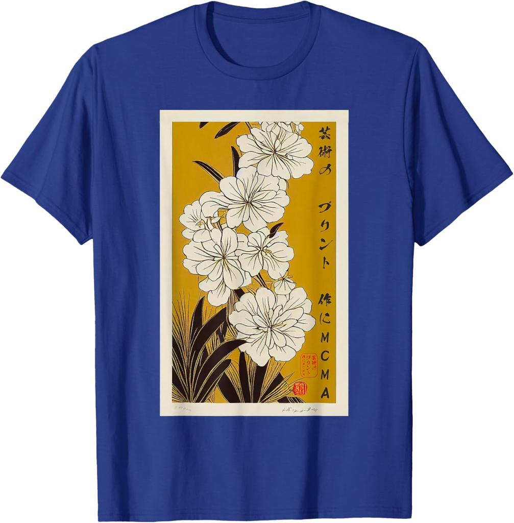 Japanese Floral Art Ukiyoe Print Mens Cotton Graphic Tee Casual Short Sleeve TShirt