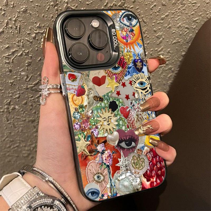 Evil Eye Glossy Heart Pattern IMD Phone Case For  Redmi 14C 13 Redmi Note 14 13 12 11 10 Pro Plus 5G 12S Hard Back Cover