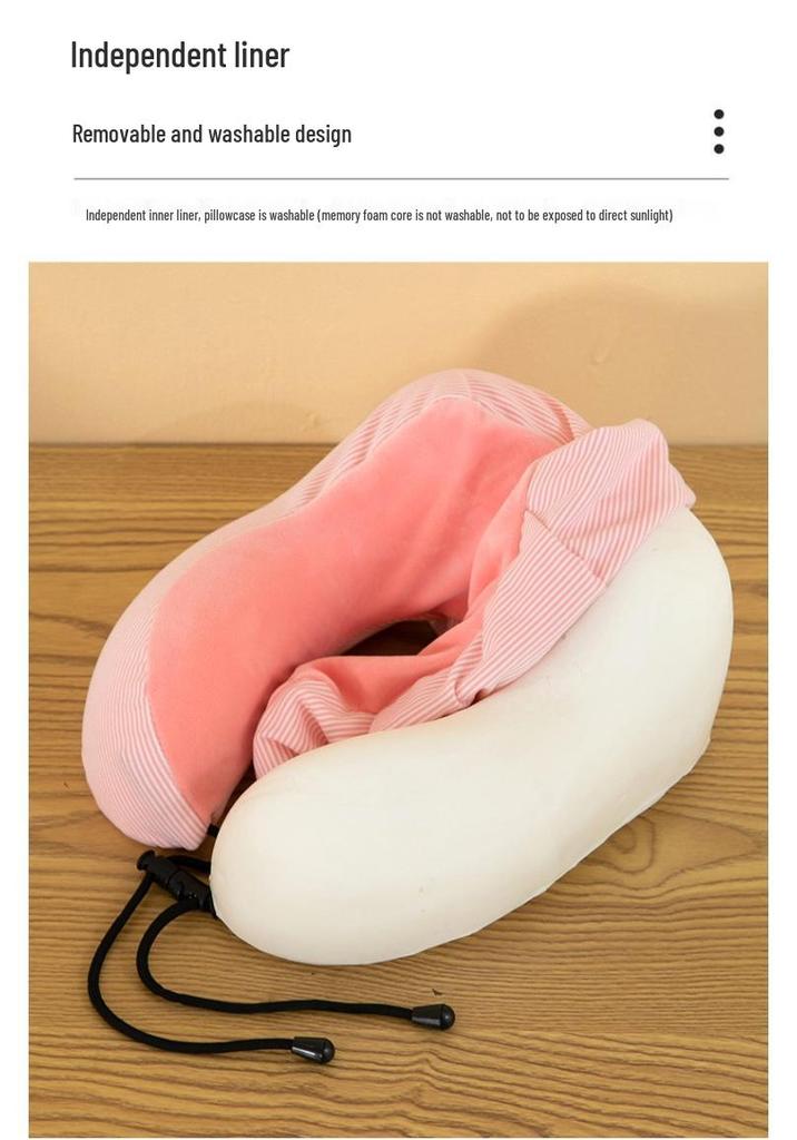 Plain Color Striped Memory Foam Neck Pillow & Travel Cushion