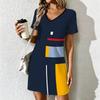 Sommer Mode Damen V-Ausschnitt Geometrisches Muster Bedrucktes Kleid Sexiges Kurzer Rock Kleider