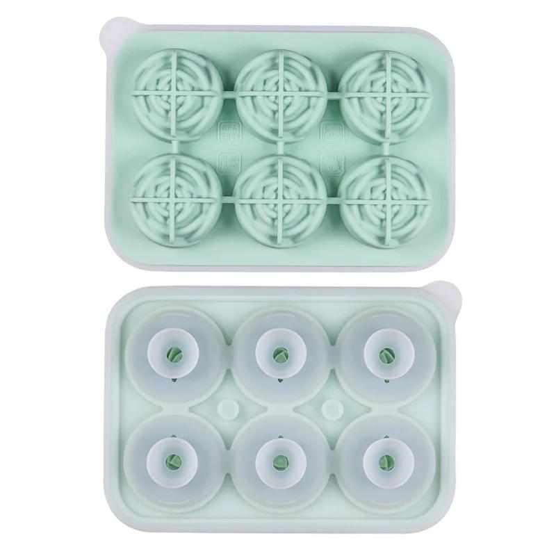 

3D Rose Flower Ice Cube Mold Silicone Tray with Lid Reusable Whiskey Ice Ball Maker for Cocktail DIY Home Bar зелёный