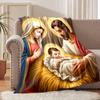 1PC Holy family with halos Faith-printed Flannel Blanket Soft and Warm Suitable for Home Travel Picnics Camping and RV Use