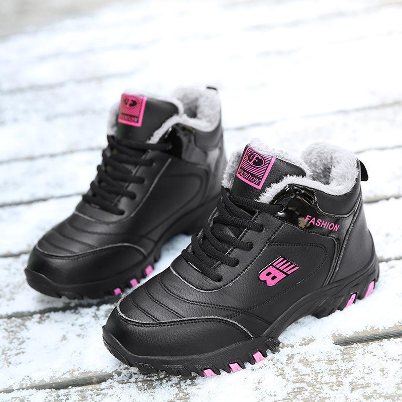 Women's Cotton Shoes Snow Boots Walking Shoes Women's Soft Sole Non-slip Leather Surface Waterproof Lightweight Casual Shoes Warm Cotton Shoes