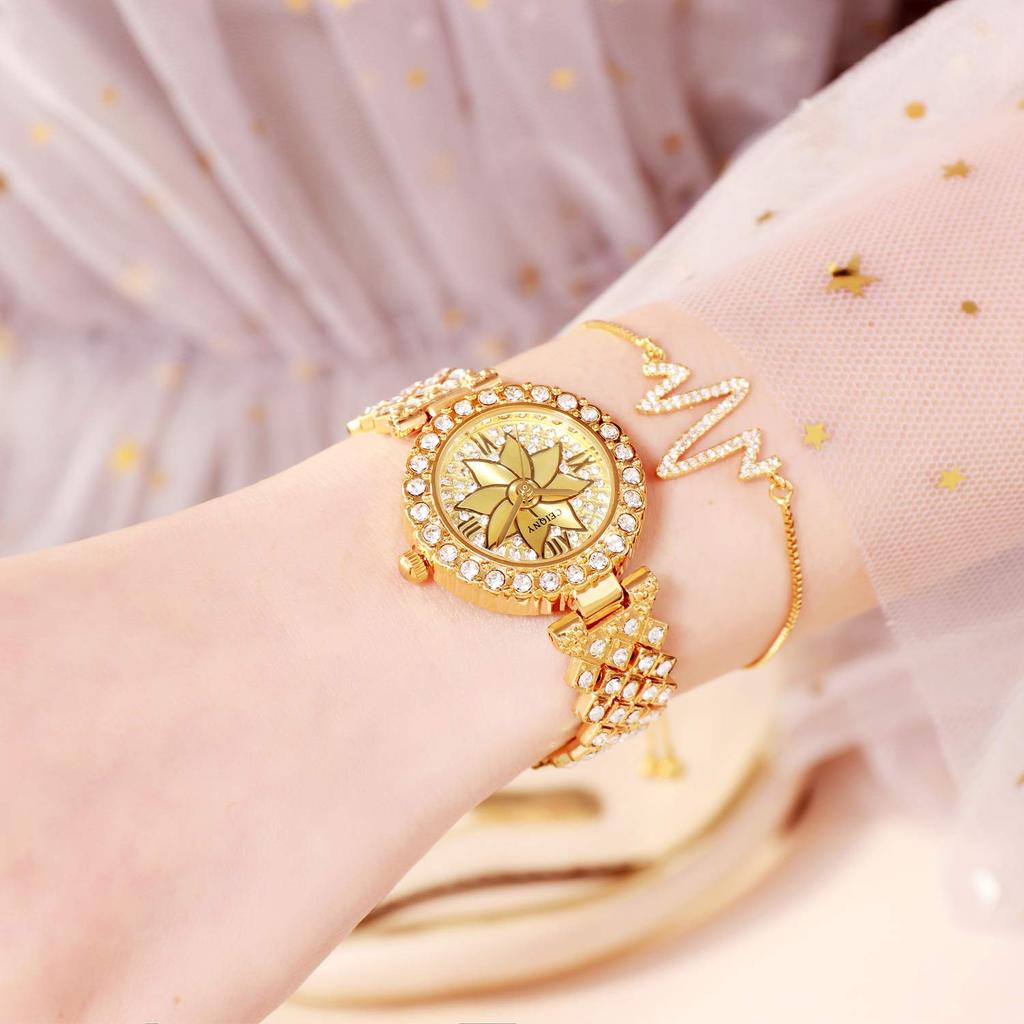 RORIOS Watch Sparkly Bracelet Made In Flower Diamond Steel Business Gold Women's Watch, Watch, Fashion, Waterproof, Japan, & Dial, Diamond, Band,