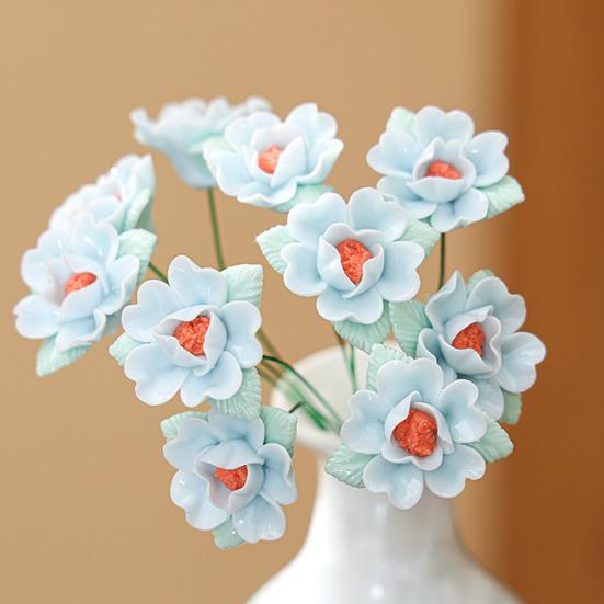 Keramisk blomma med stjälk Realistisk handgjord konstgjord blomma Hem Kontor Vardagsrum Vas Färgglad falsk blomdekoration