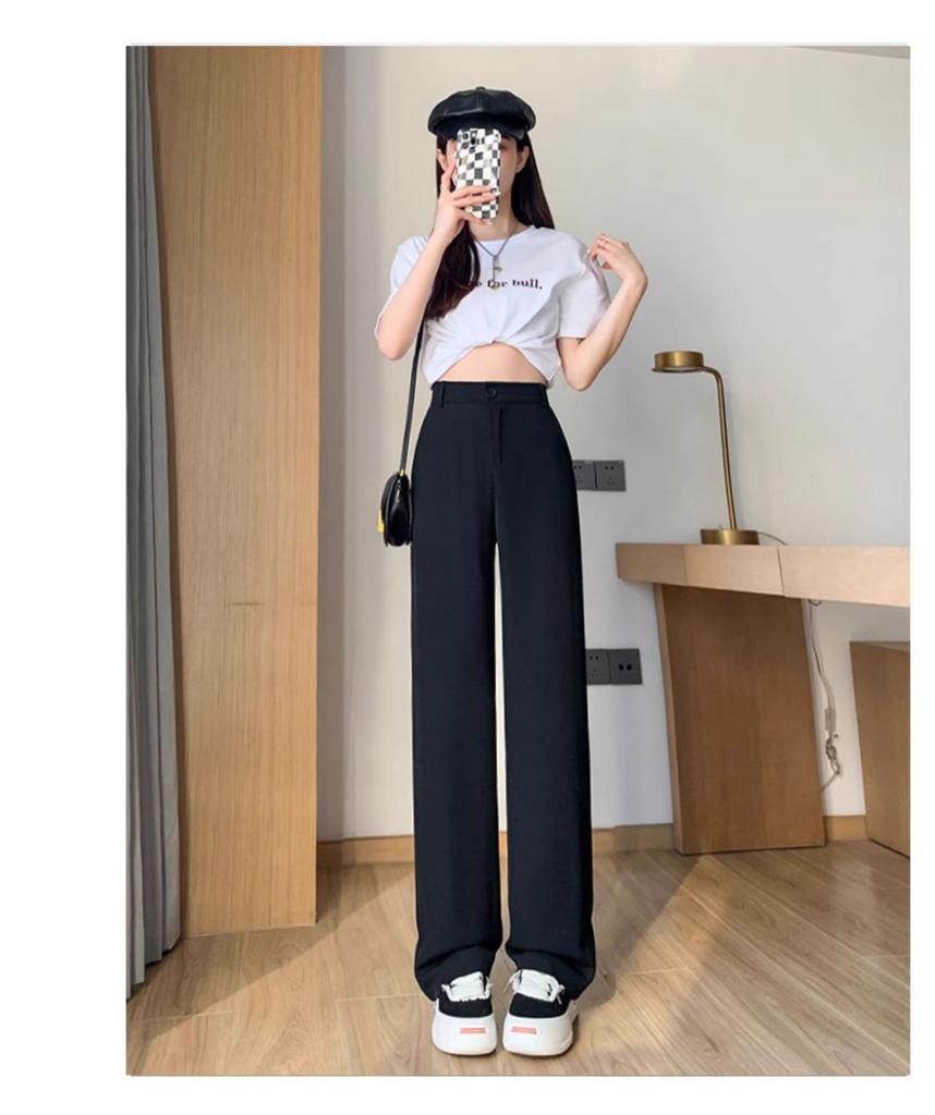Ice Silk Women's Petite Wide-Leg Summer Drape Suit Pants 2026 - Thin, Narrow, Straight-Leg Casual