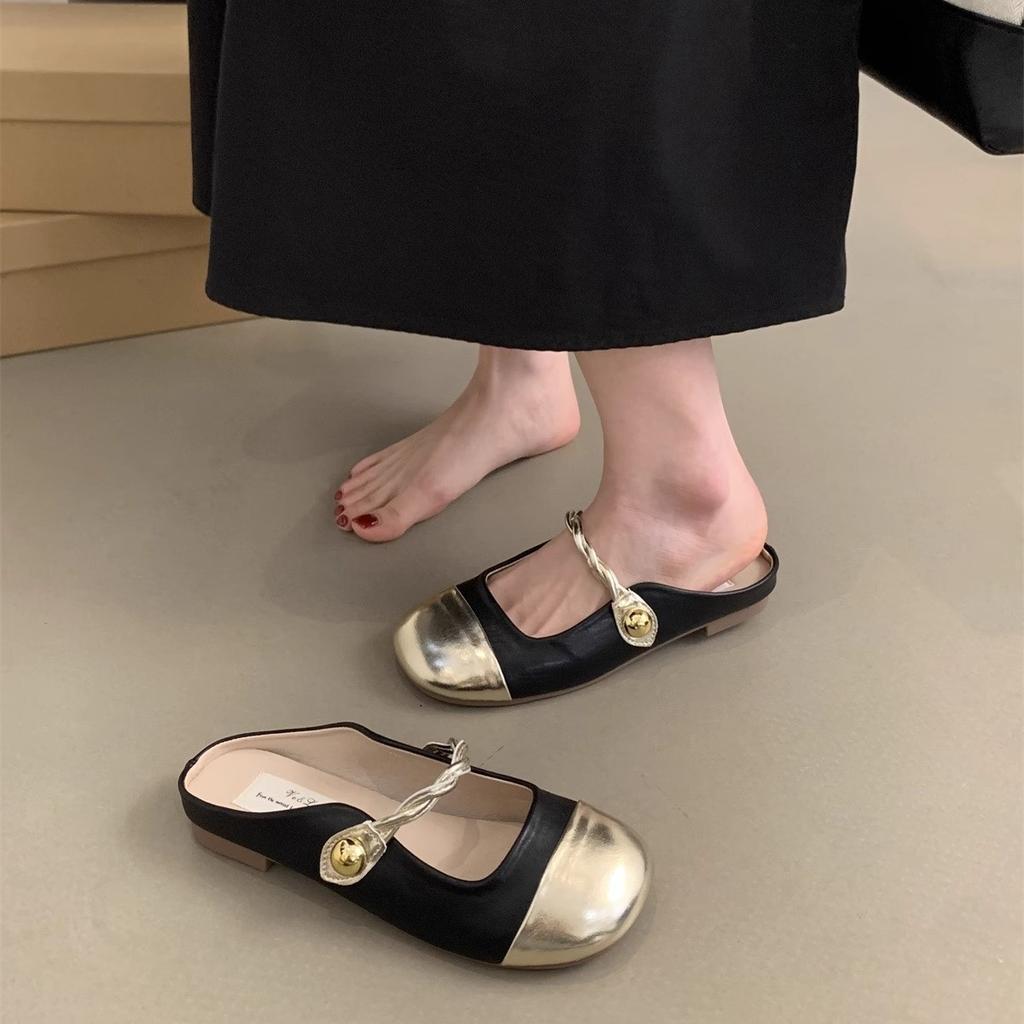 Baotou half slippers female summer wear gentle fairy style temperament soft flat bottom one pedal evening French sandals