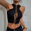 Débardeur Court Casual Sexy à Bretelles Fines Sans Manches Coupe Ajustée Uni pour Femme