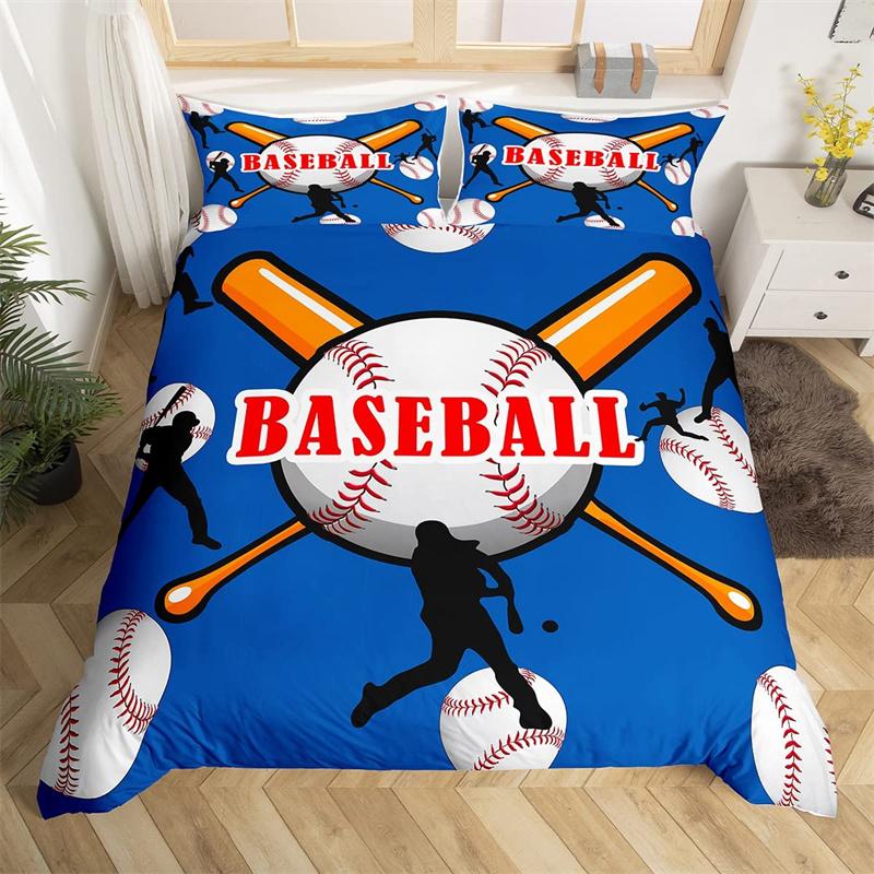 Baseball Duvet Cover King Size Polyester Sports Theme Bedding Set For Baseball Lovers Boys Girls
