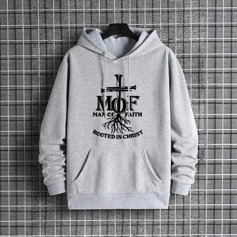Autumn Winter Warm Pullover Man of Faith Print Hoodies 2025 Urban Streetwear Hip Hop Hooded Sweatshirt Male Trendy Casual Hoody