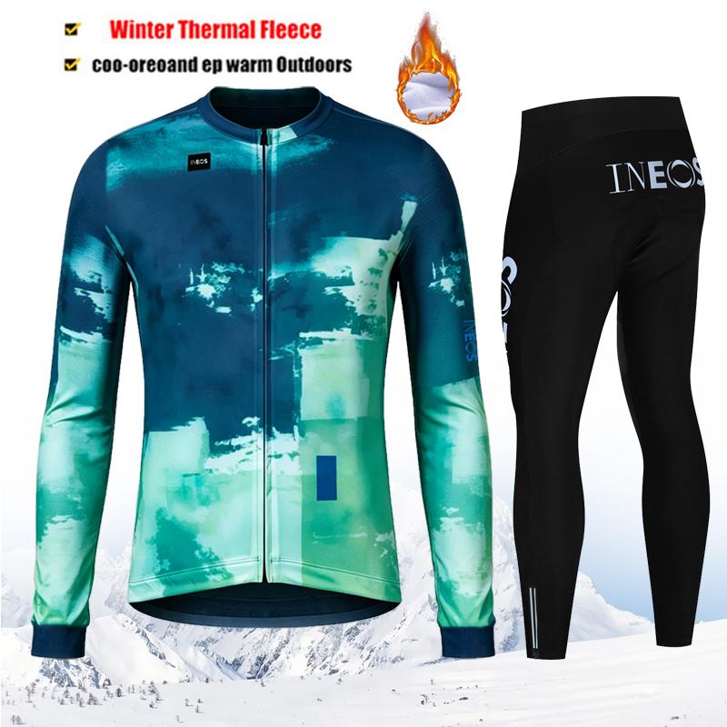 2027 INEOS Pro Team-Thermal Fleece Cycling Clothing Set for Men, Road, Mountain Bike, Bicycle Clothes, MTB Maillot, Winter, New