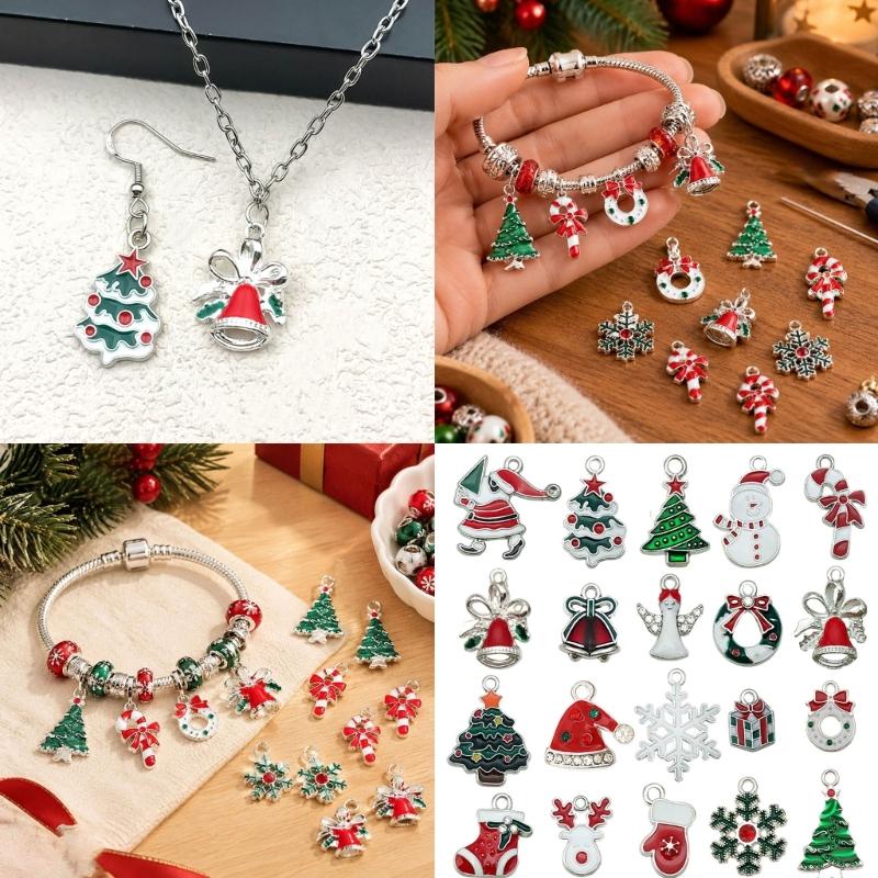 Mixed Christmas Charms for Jewelry Making, 20 Zinc Alloy Holiday Pendants with Attachment Points for Bracelets, Anklets, and Phone Charm Crafts