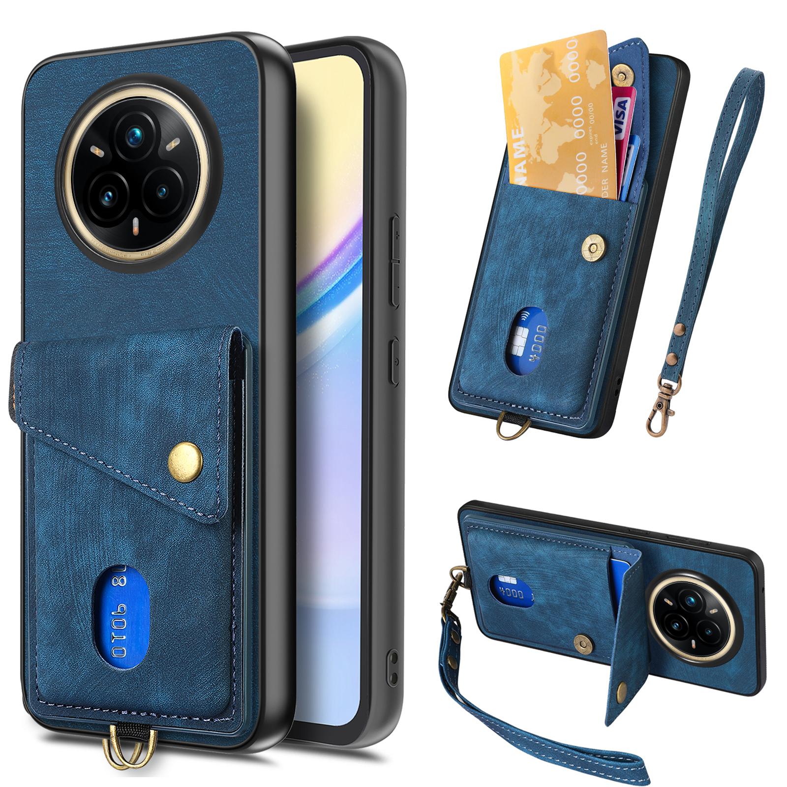 

For Realme 14 Pro 5G Case with Card Holder Kickstand Leather Phone Back Cover Blue