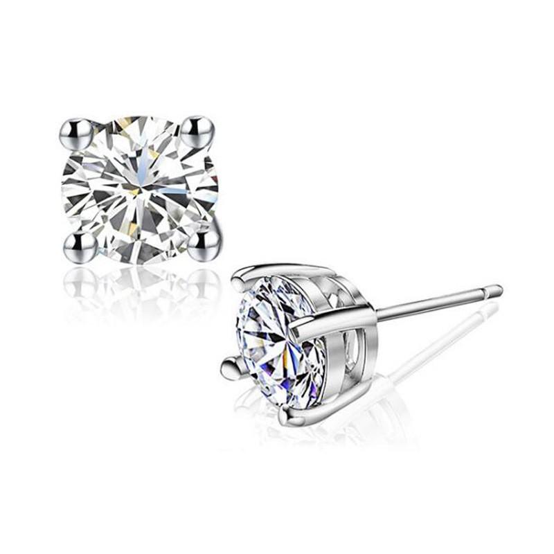 S999 Sterling Silver Four-Prong Zircon Stud Earrings - Luxurious High-Shine Piercing Jewelry