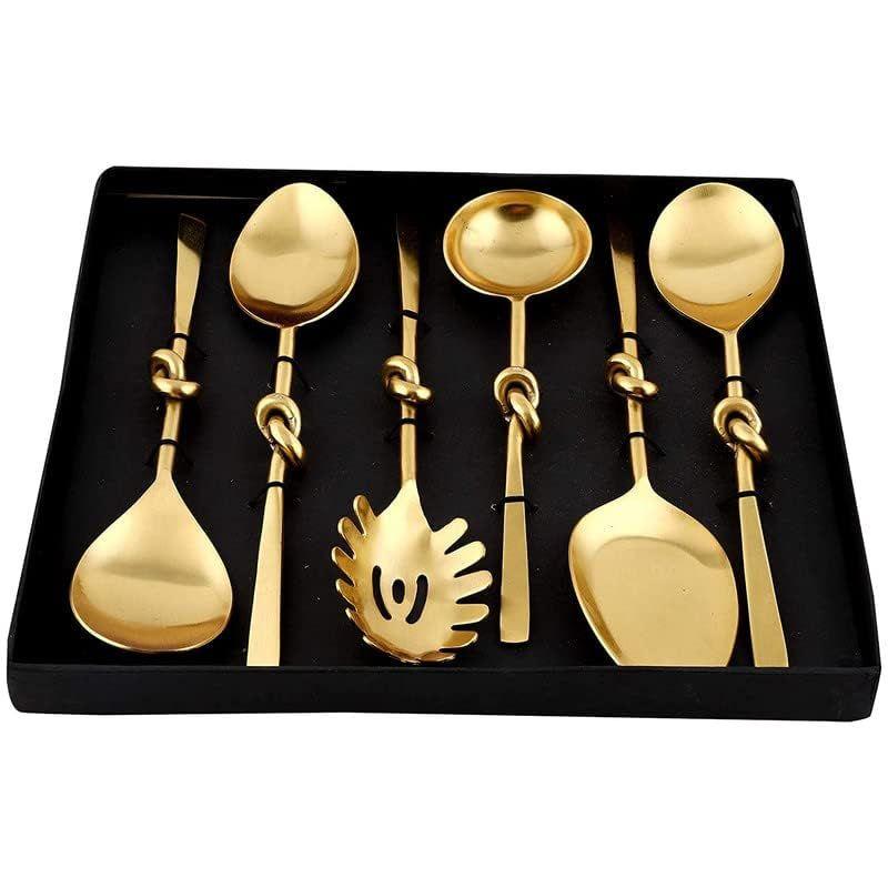 Gold Knot Style Serving Spoon Set of 6pcs, Stainless Steel Serving Spoons, Smooth Finish & Sleek Design