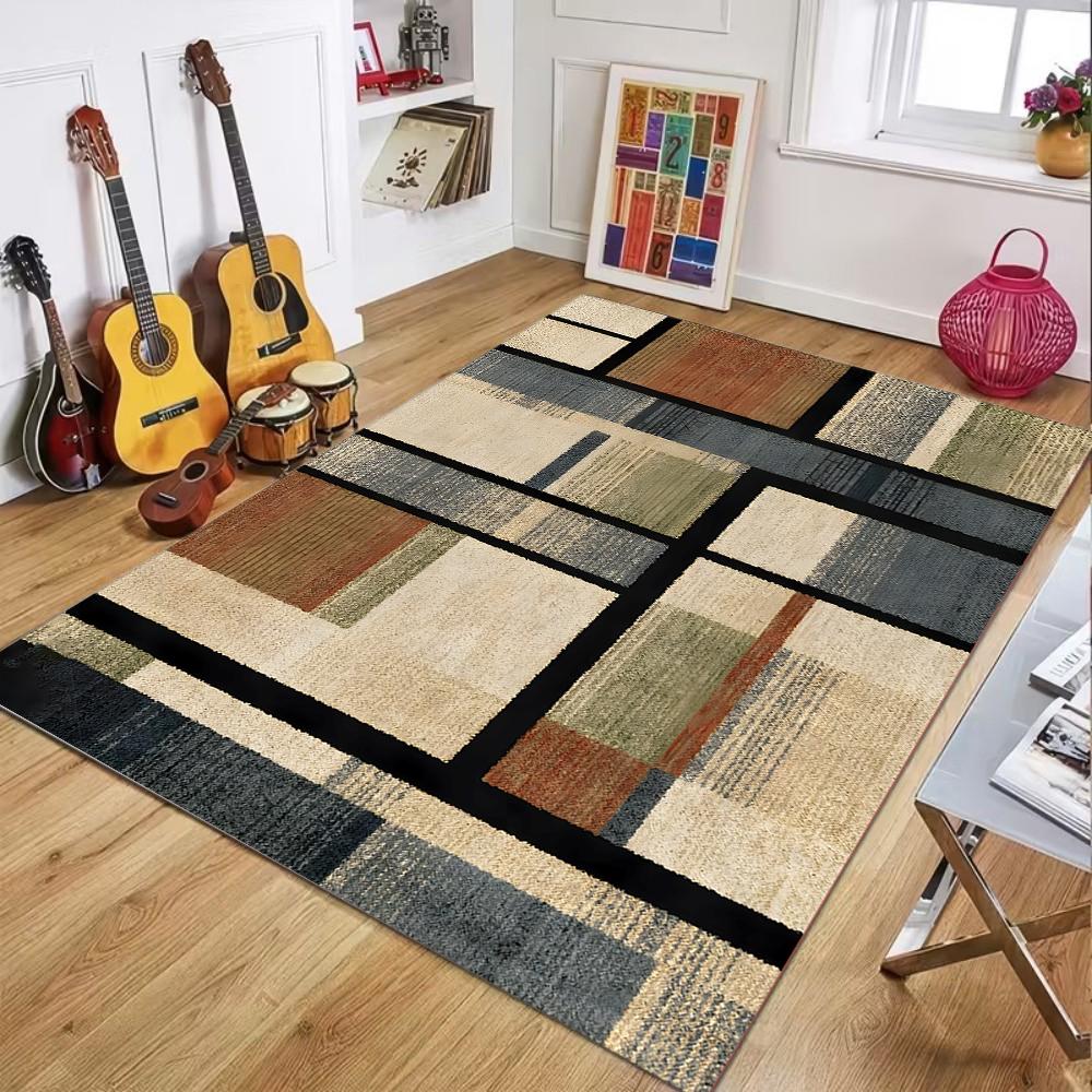 Geometric Patchwork Vintage Texture Carpet  Modern Casual Style Easy Clean Floor Mat for Living Room Bedroom Home Decor