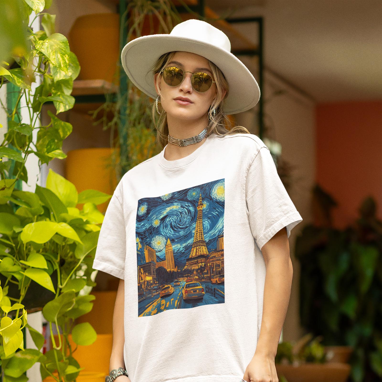 

Las Vegas Van Gogh Art T-Shirt Mens Womens Tees Top Retro Neon City Skyline Graphic Unisex Tee M