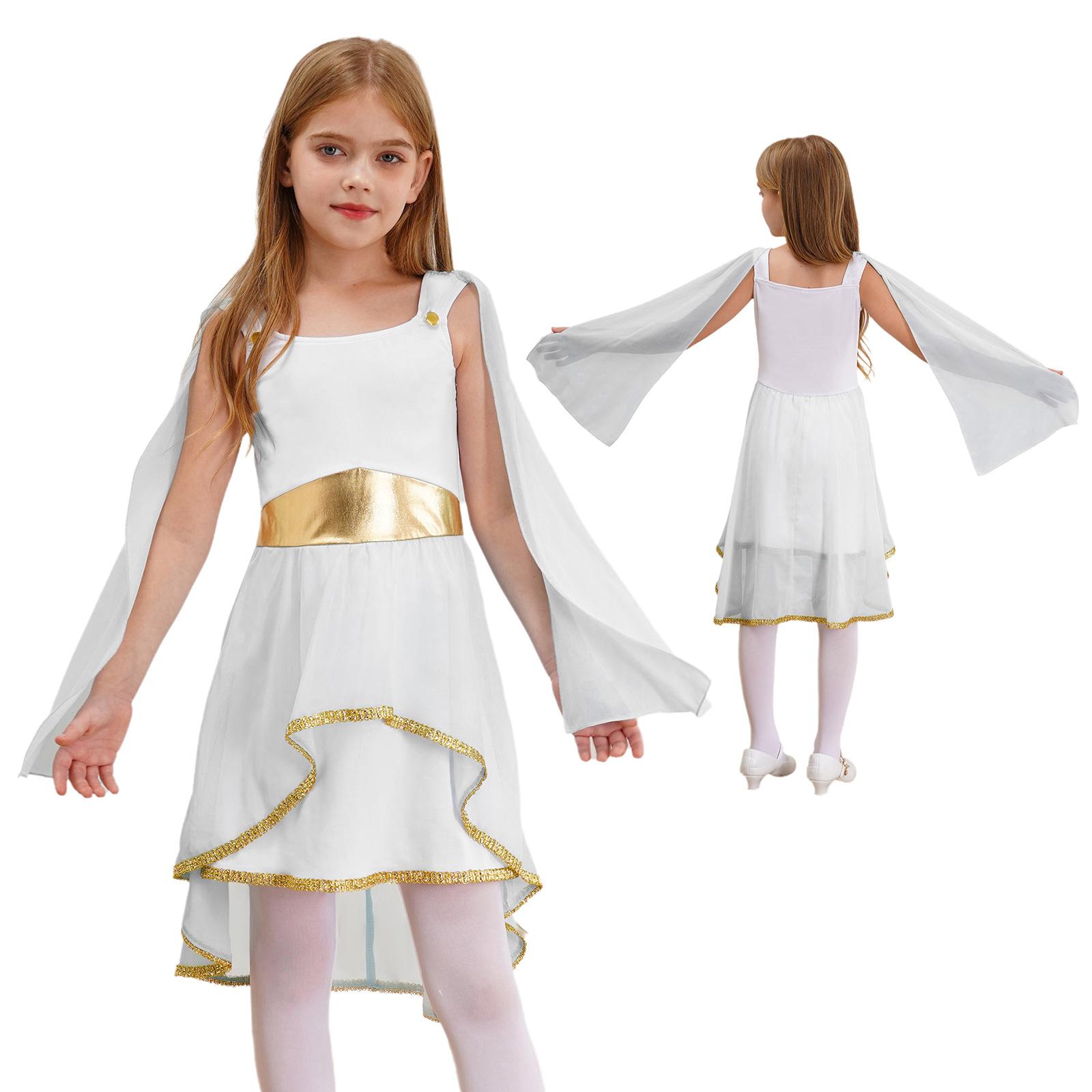 Meisjes Halloween Karnaval Oude Griekse Romeinse Athena Godinnen Prinses Koningin Kostuum Griekenland Schoonheid Toga Aanbidding Koorjurk Gewaad 6 wit