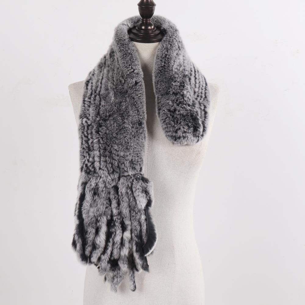 New Lady Knitted Real Rex Rabbit Fur Tassel Scarves Women Winter Warm Natural Rex Rabbit Fur Muffler Thick Knit Real Fur Scarf