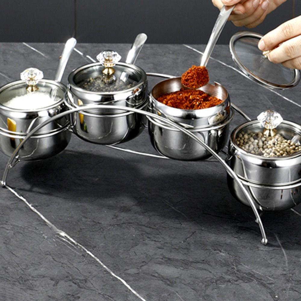 Stainless Steel Condiment Jar Set Light Luxury Spice Organizer Salt Storage Container Countertop