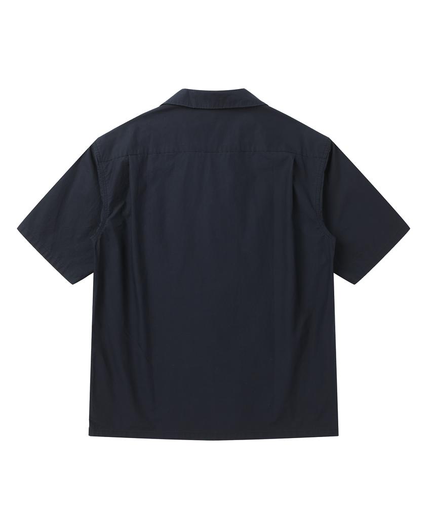 SOLEW Cotton Open Collar Shirt_Dark Navy