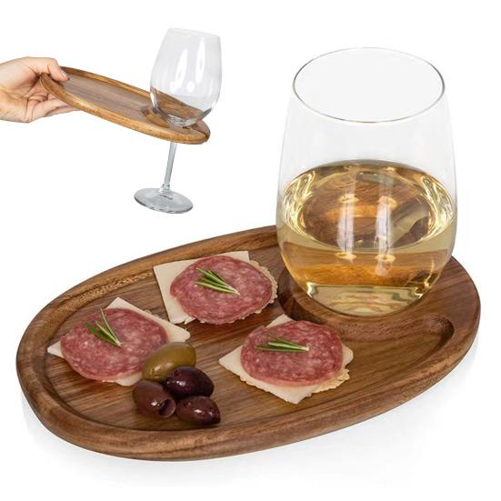 Wine Glass Serving Tray Oval Platter for Parties Dining Wooden Rustic Elegant Charcuterie Serving Board for Cheese Fruit Steak
