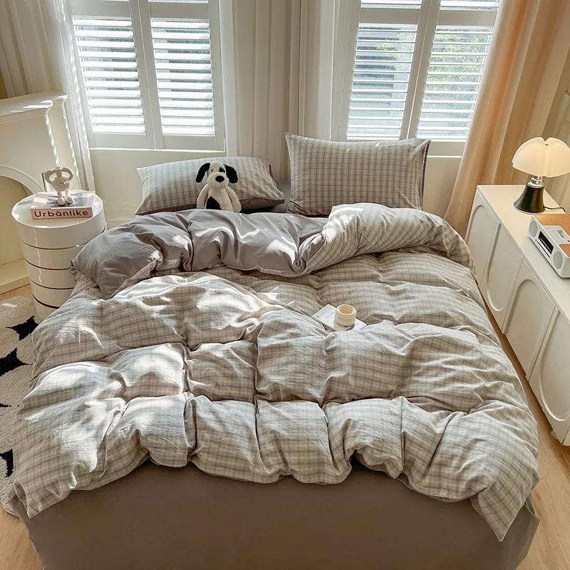 Bed Sheets Set Plaid Style Duvet Cover Pillowcase with Bedsheets Home Bed Linen Sets Skin-friendly Bedclothes