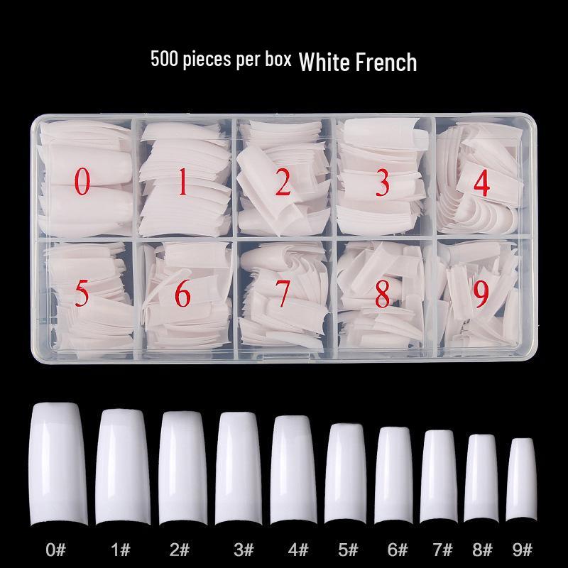 Nail Art Tips Set - 500 Pieces Natural & Transparent Full/Half Cover, French White